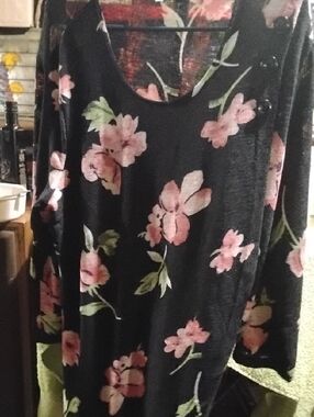 Black Floral Scoop Neck Dress with Pink Blossoms